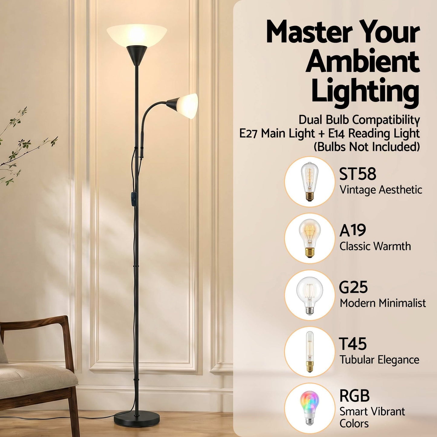 Artiss Home & Garden > Lighting > Floor Lamps Artiss Floor Lamp Mother and Child Modern Home Living Room Office Reading Black