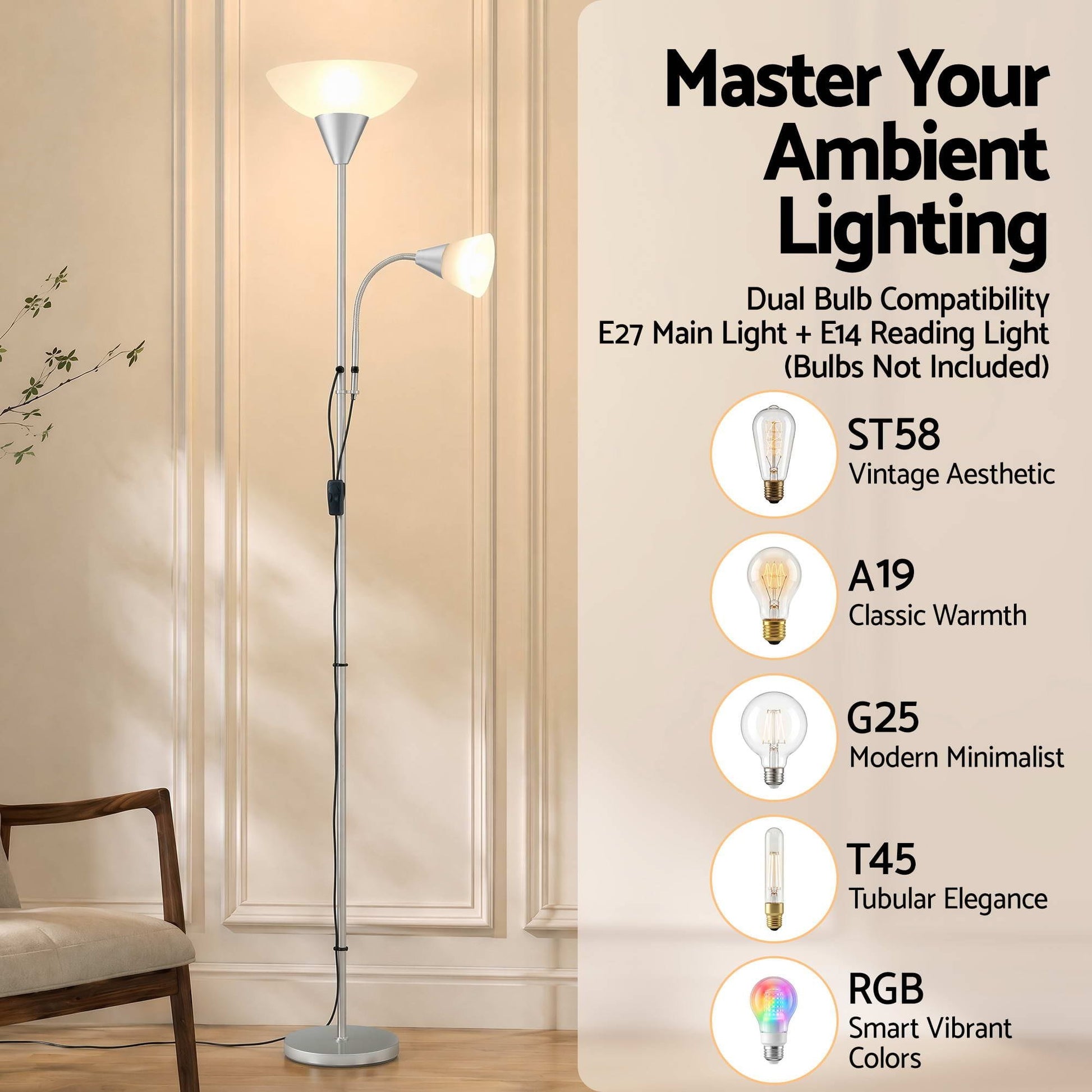 Artiss Home & Garden > Lighting > Floor Lamps Artiss Floor Lamp Mother and Child Modern Home Living Room Office Reading Silver