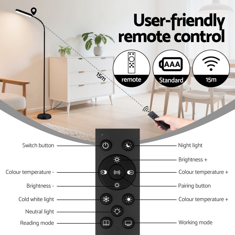 Artiss Home & Garden > Lighting > Floor Lamps Artiss LED Floor Lamp with Remote Control & 4 Color Temperature Reading Living Room Bedroom Office