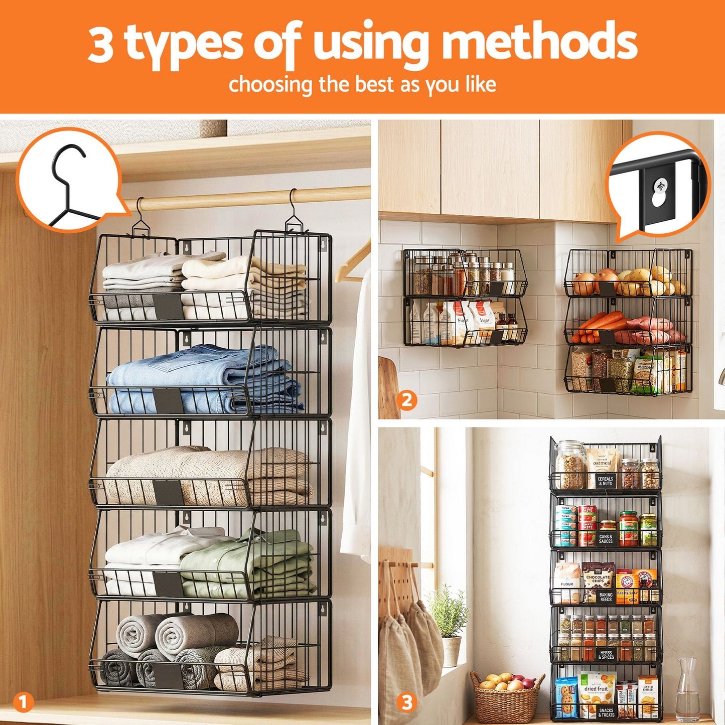 Artiss Home & Garden > Storage > Clothing & Wardrobe Storage Artiss 5 Tier Stackable Closet Organizers and Storage Closet Hanging Storage Organizer Shelves