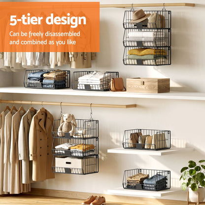 Artiss Home & Garden > Storage > Clothing & Wardrobe Storage Artiss 5 Tier Stackable Closet Organizers and Storage Closet Hanging Storage Organizer Shelves