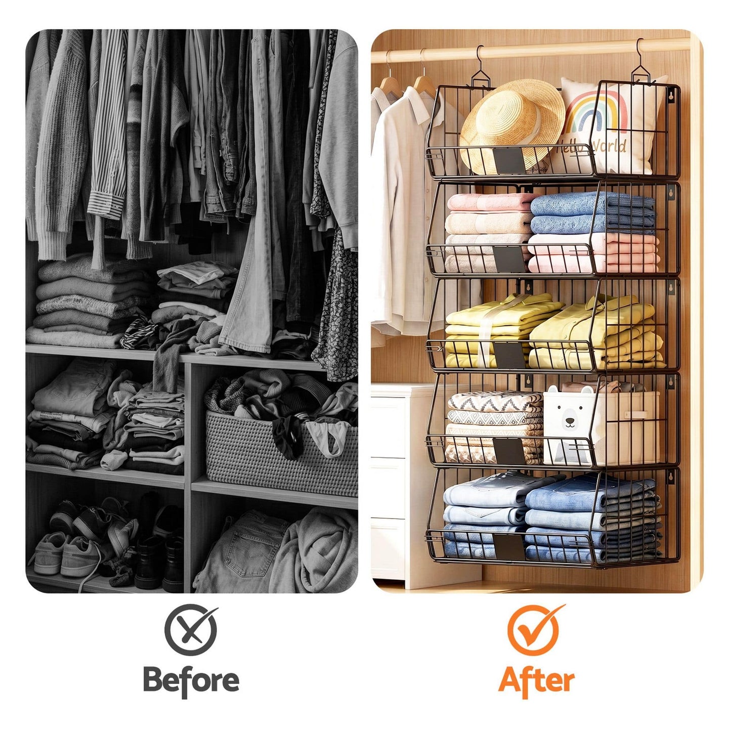 Artiss Home & Garden > Storage > Clothing & Wardrobe Storage Artiss 5 Tier Stackable Closet Organizers and Storage Closet Hanging Storage Organizer Shelves