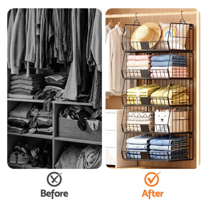 Artiss Home & Garden > Storage > Clothing & Wardrobe Storage Artiss 5 Tier Stackable Closet Organizers and Storage Closet Hanging Storage Organizer Shelves
