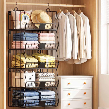 Artiss Home & Garden > Storage > Clothing & Wardrobe Storage Artiss 5 Tier Stackable Closet Organizers and Storage Closet Hanging Storage Organizer Shelves
