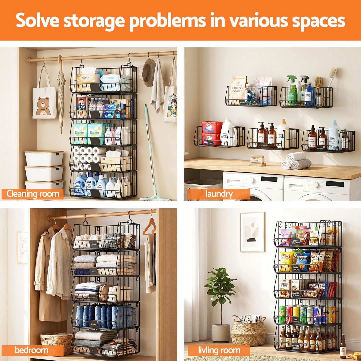 Artiss Home & Garden > Storage > Clothing & Wardrobe Storage Artiss 5 Tier Stackable Closet Organizers and Storage Closet Hanging Storage Organizer Shelves