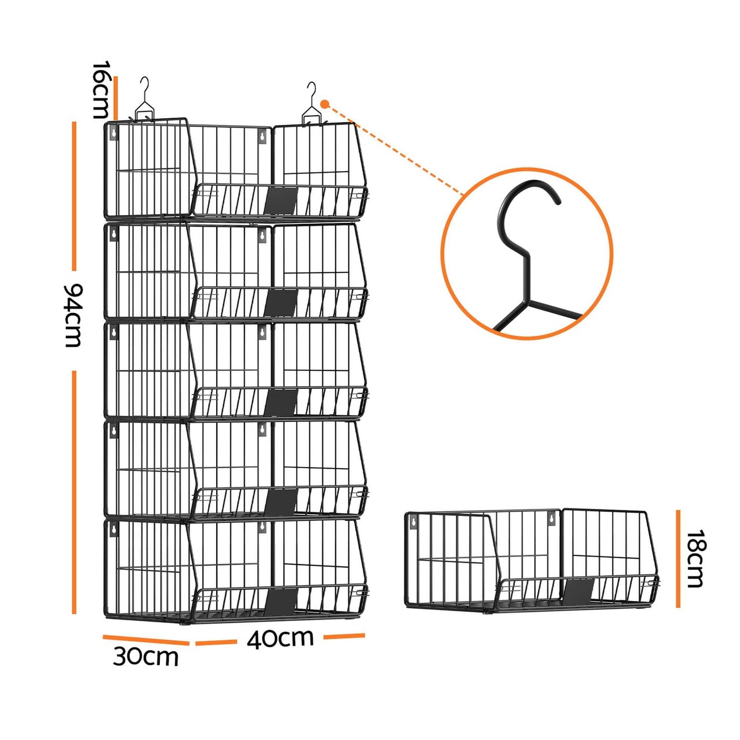 Artiss Home & Garden > Storage > Clothing & Wardrobe Storage Artiss 5 Tier Stackable Closet Organizers and Storage Closet Hanging Storage Organizer Shelves