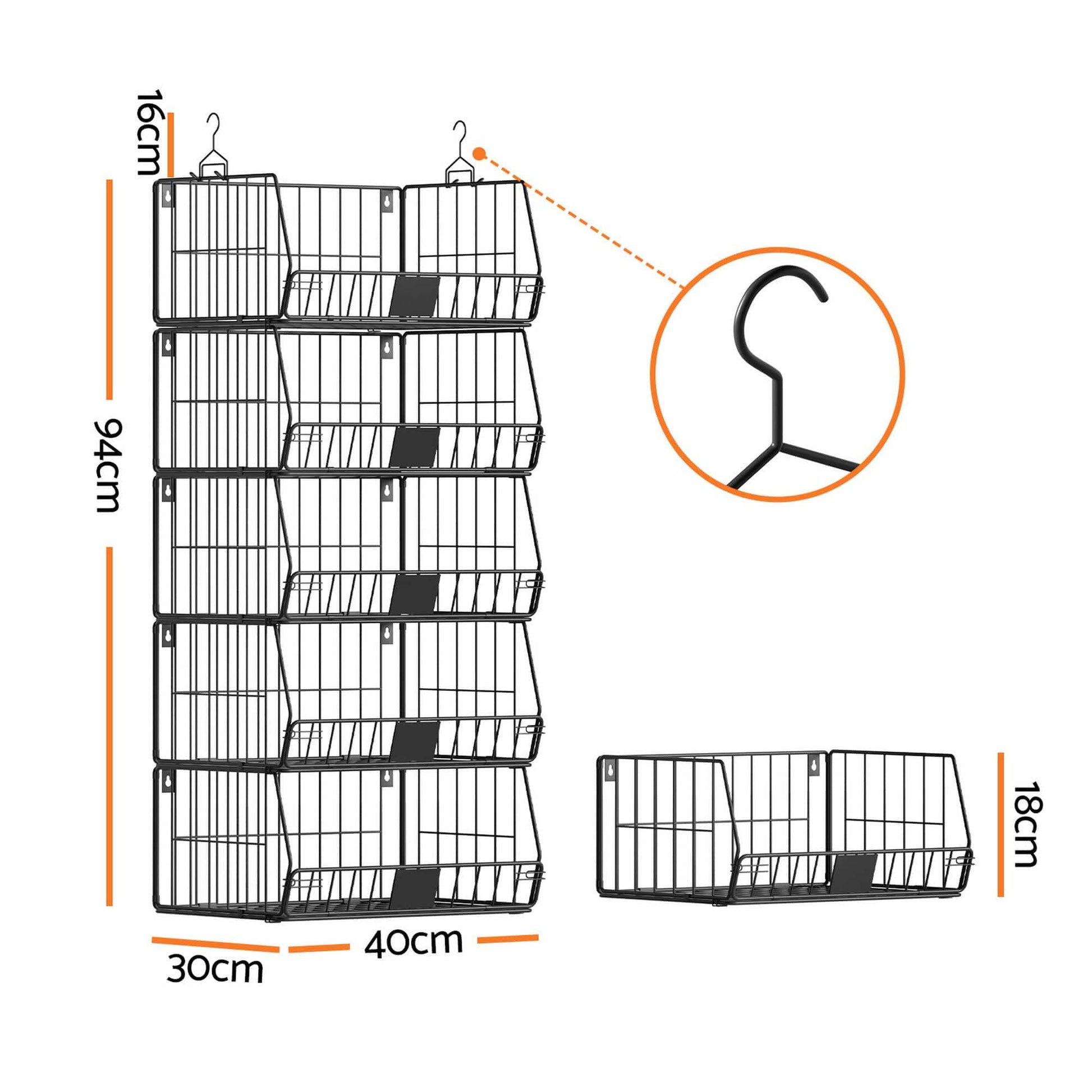 Artiss Home & Garden > Storage > Clothing & Wardrobe Storage Artiss 5 Tier Stackable Closet Organizers and Storage Closet Hanging Storage Organizer Shelves