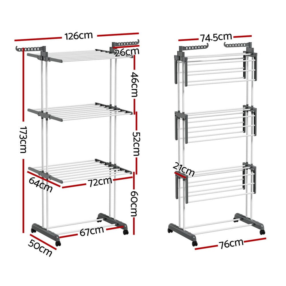 Artiss Home & Garden > Storage > Clothing & Wardrobe Storage Artiss Clothes Airer Drying Rack 173cm Coat Hanger Foldable