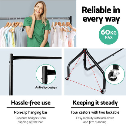 Artiss Home & Garden > Storage > Clothing & Wardrobe Storage Artiss Clothes Rack Airer Coat Stand 6FT Rail Wheels