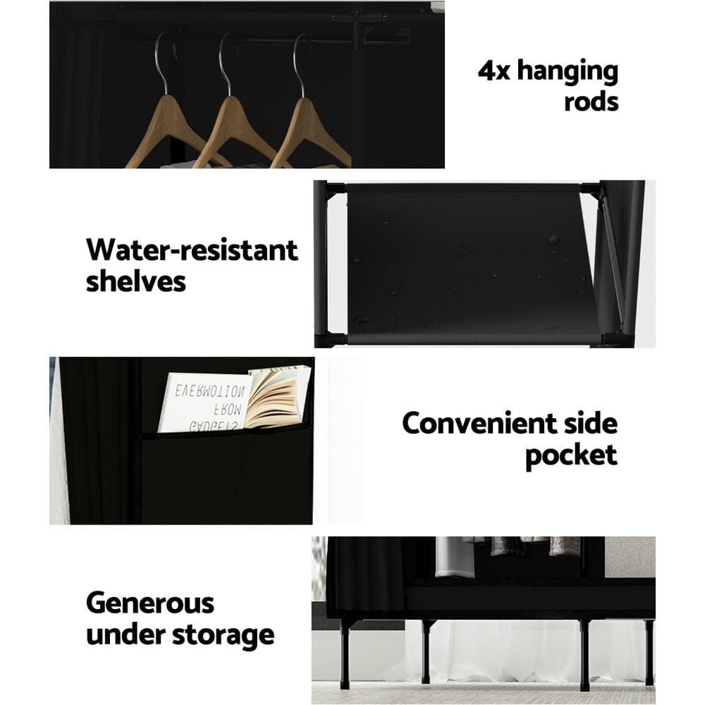 Artiss Home & Garden > Storage > Clothing & Wardrobe Storage Artiss Large Portable Clothes Closet Wardrobe with Shelf Black