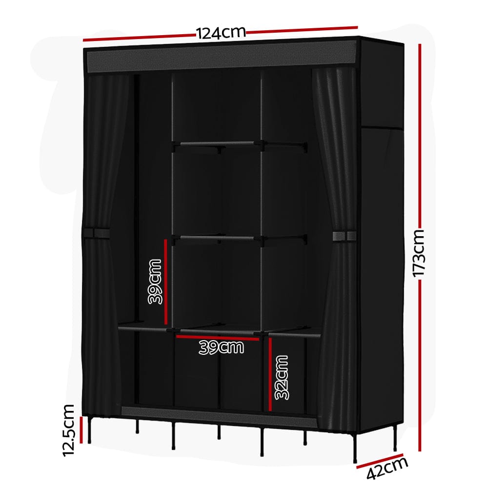 Artiss Home & Garden > Storage > Clothing & Wardrobe Storage Artiss Large Portable Clothes Closet Wardrobe with Shelf Black