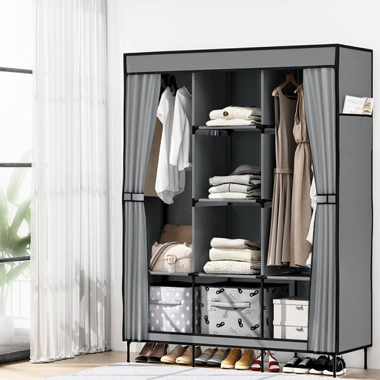 Artiss Home & Garden > Storage > Clothing & Wardrobe Storage Artiss Large Portable Clothes Closet Wardrobe with Shelf Grey