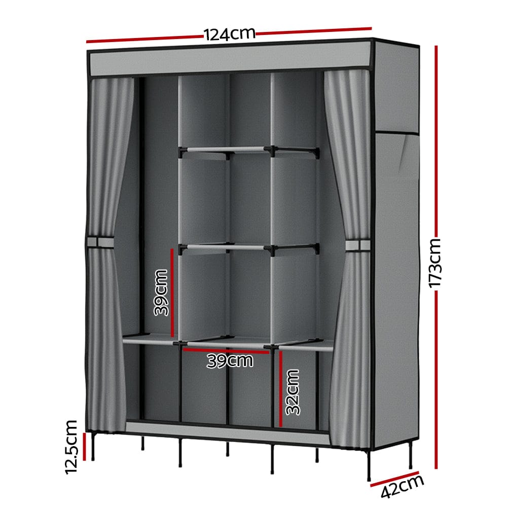 Artiss Home & Garden > Storage > Clothing & Wardrobe Storage Artiss Large Portable Clothes Closet Wardrobe with Shelf Grey