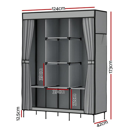 Artiss Home & Garden > Storage > Clothing & Wardrobe Storage Artiss Large Portable Clothes Closet Wardrobe with Shelf Grey