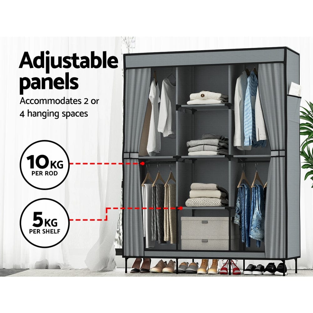 Artiss Home & Garden > Storage > Clothing & Wardrobe Storage Artiss Large Portable Clothes Closet Wardrobe with Shelf Grey