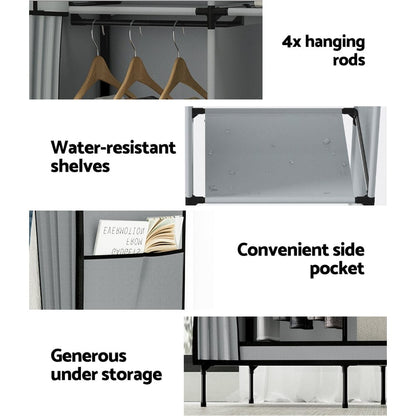 Artiss Home & Garden > Storage > Clothing & Wardrobe Storage Artiss Large Portable Clothes Closet Wardrobe with Shelf Grey