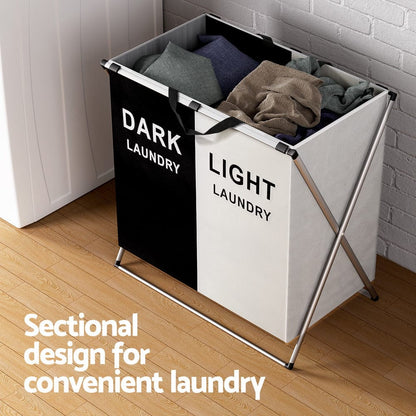 Artiss Home & Garden > Storage > Clothing & Wardrobe Storage Artiss Laundry Basket Hamper Large Foldable Washing Clothes Storage 2 Sections