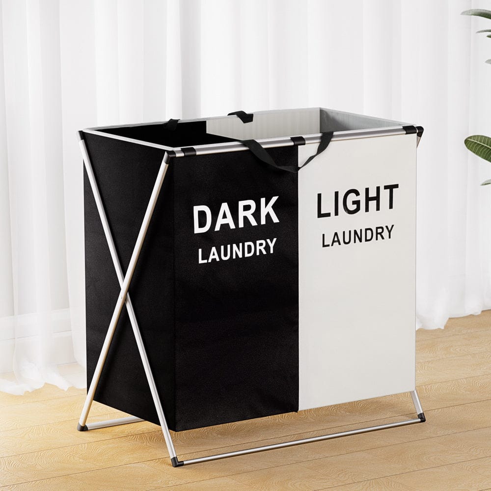 Artiss Home & Garden > Storage > Clothing & Wardrobe Storage Artiss Laundry Basket Hamper Large Foldable Washing Clothes Storage 2 Sections