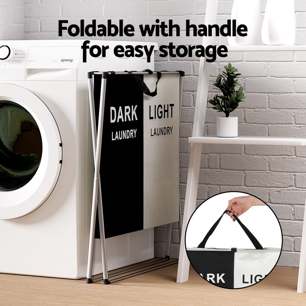 Artiss Home & Garden > Storage > Clothing & Wardrobe Storage Artiss Laundry Basket Hamper Large Foldable Washing Clothes Storage 2 Sections