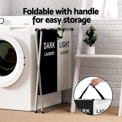 Artiss Home & Garden > Storage > Clothing & Wardrobe Storage Artiss Laundry Basket Hamper Large Foldable Washing Clothes Storage 2 Sections