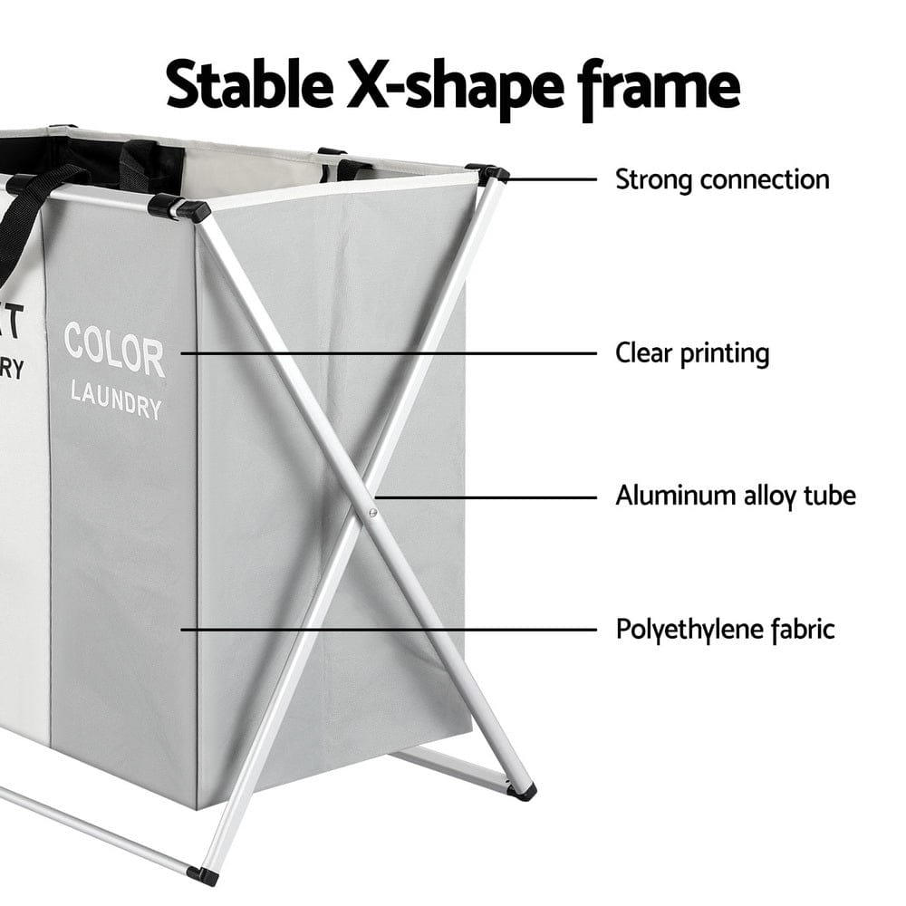 Artiss Home & Garden > Storage > Clothing & Wardrobe Storage Artiss Laundry Basket Hamper Large Foldable Washing Clothes Storage 3 Sections