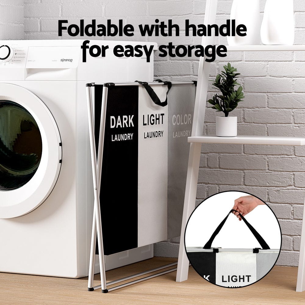 Artiss Home & Garden > Storage > Clothing & Wardrobe Storage Artiss Laundry Basket Hamper Large Foldable Washing Clothes Storage 3 Sections