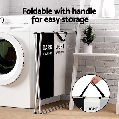 Artiss Home & Garden > Storage > Clothing & Wardrobe Storage Artiss Laundry Basket Hamper Large Foldable Washing Clothes Storage 3 Sections