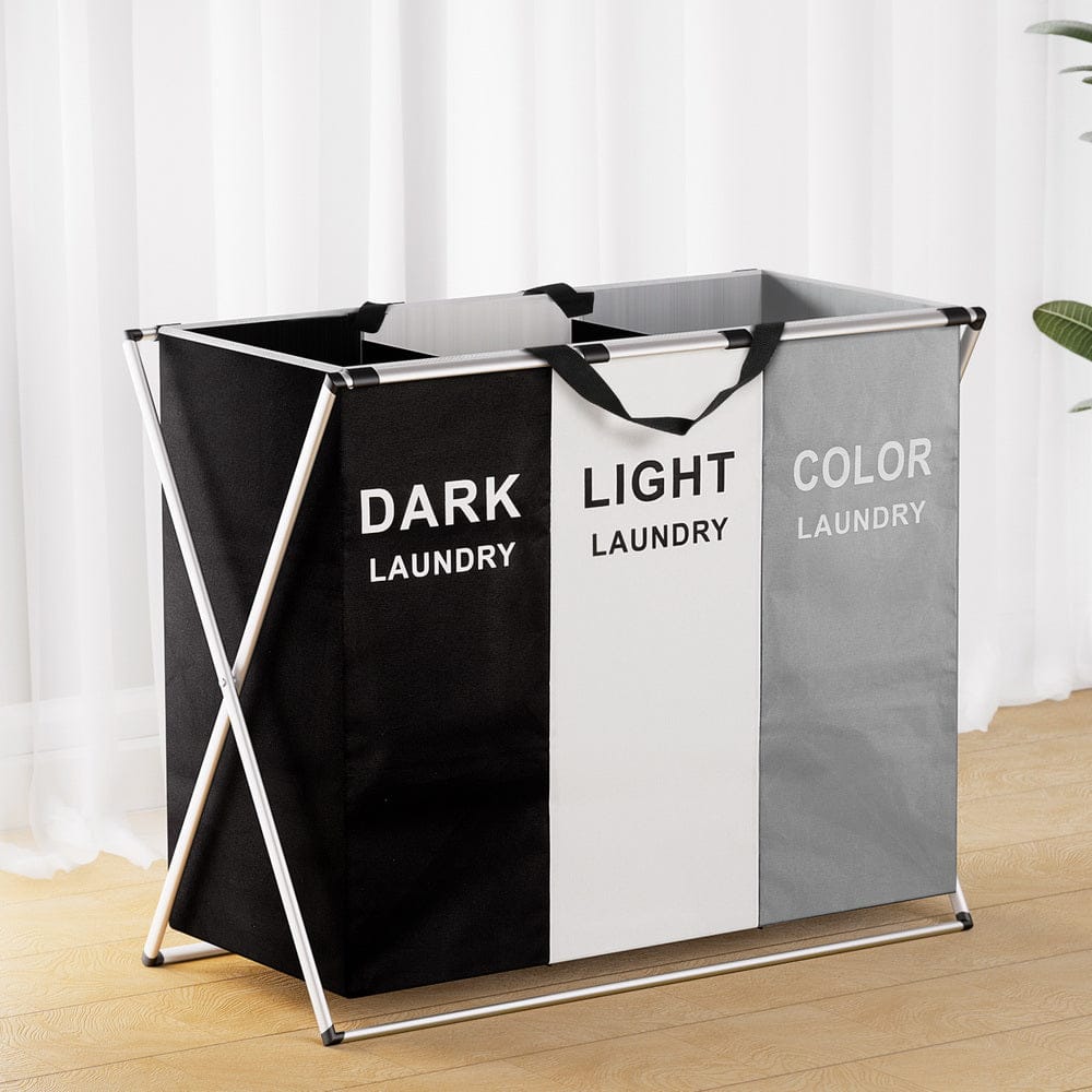 Artiss Home & Garden > Storage > Clothing & Wardrobe Storage Artiss Laundry Basket Hamper Large Foldable Washing Clothes Storage 3 Sections
