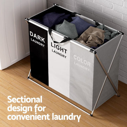 Artiss Home & Garden > Storage > Clothing & Wardrobe Storage Artiss Laundry Basket Hamper Large Foldable Washing Clothes Storage 3 Sections