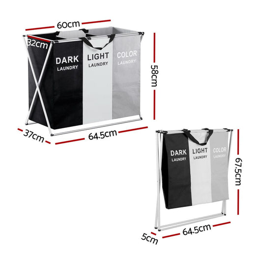 Artiss Home & Garden > Storage > Clothing & Wardrobe Storage Artiss Laundry Basket Hamper Large Foldable Washing Clothes Storage 3 Sections