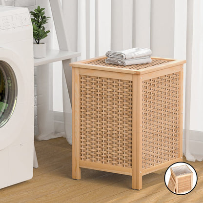 Artiss Home & Garden > Storage > Clothing & Wardrobe Storage Artiss Laundry Hamper Bathroom Storage Cabinet Wooden Organiser Bag Clothes