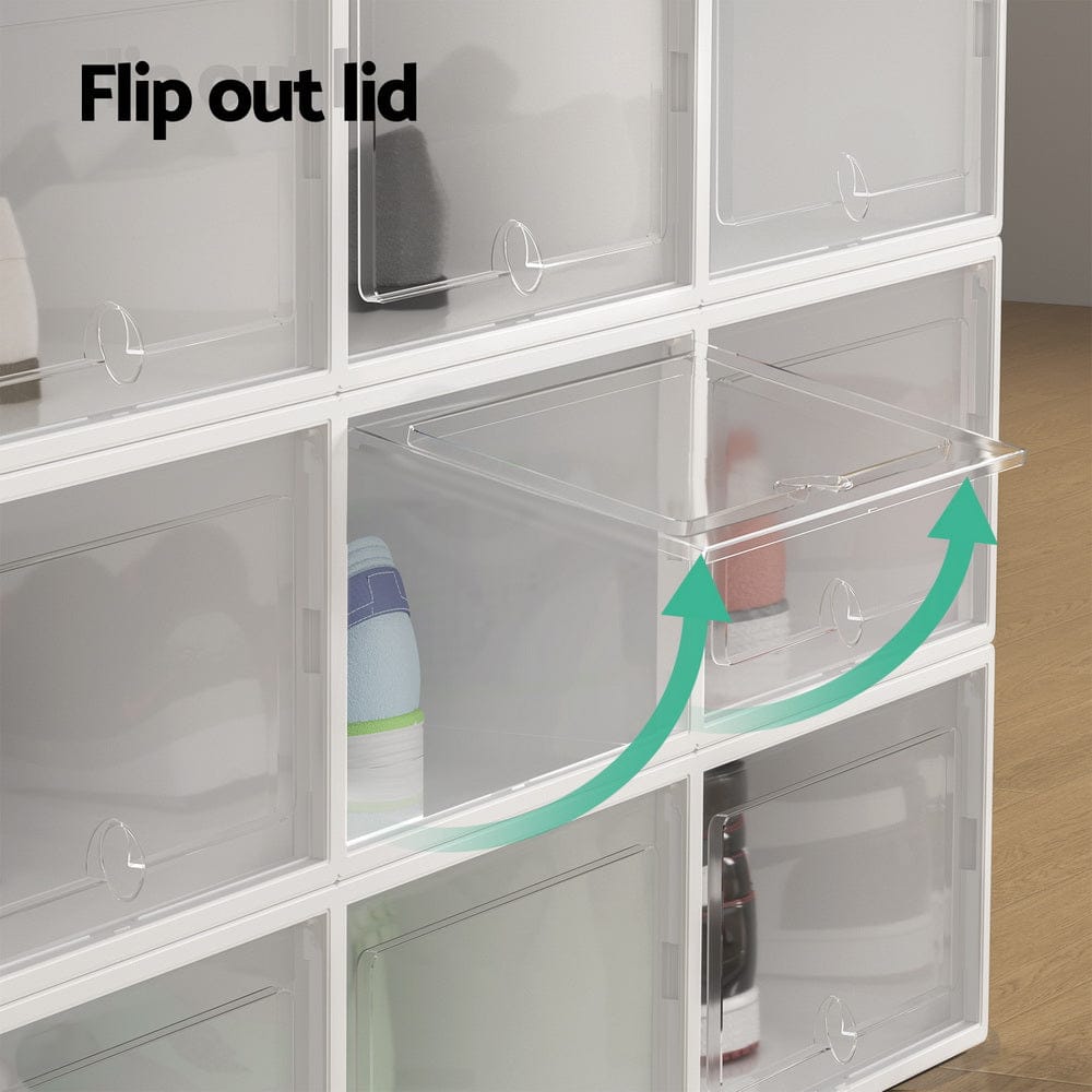Artiss Home & Garden > Storage > Storage Boxes Artiss Shoe Box Rack DIY Set of 12 Stackable White Abel