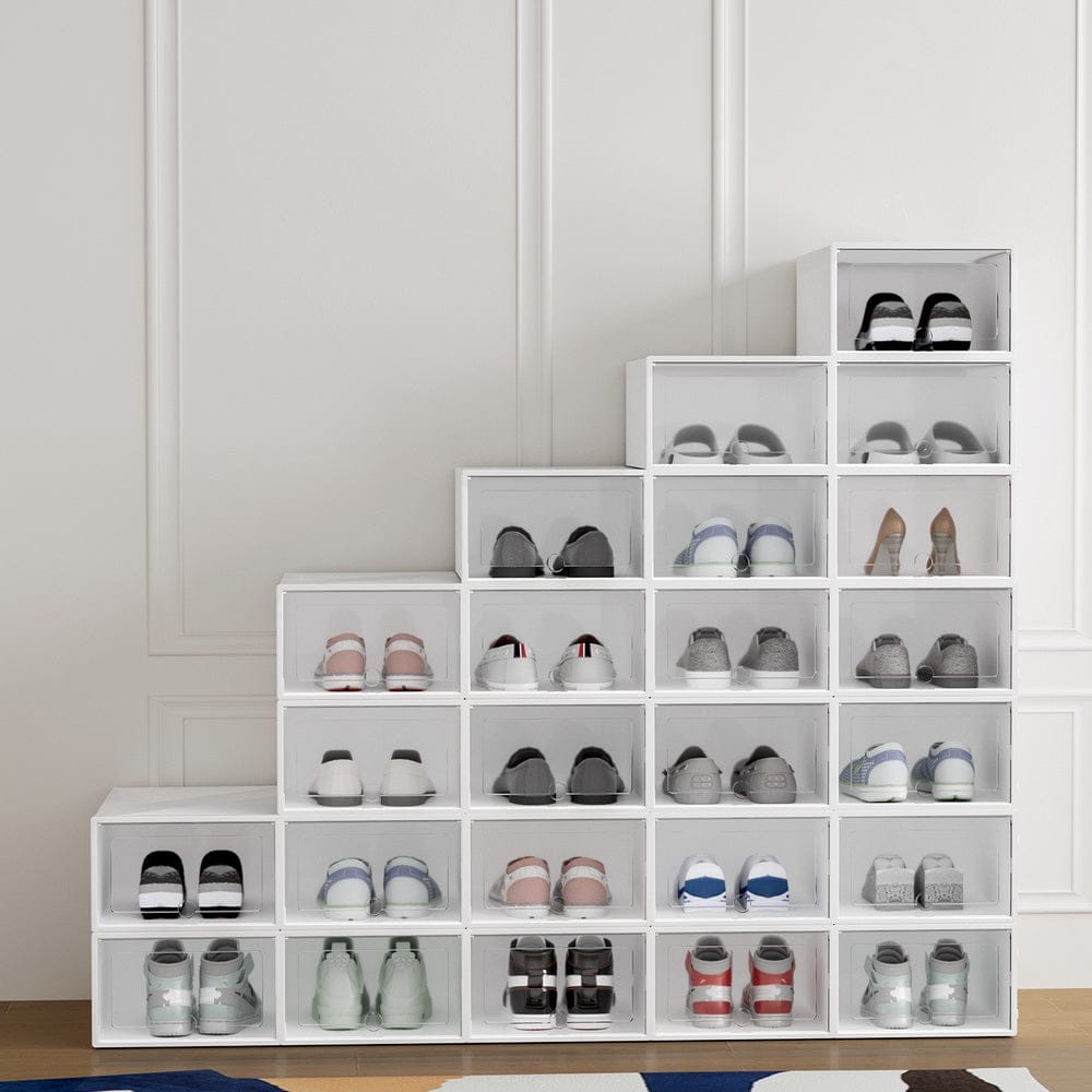 Artiss Home & Garden > Storage > Storage Boxes Artiss Shoe Box Rack DIY Set of 24 Stackable White Abel