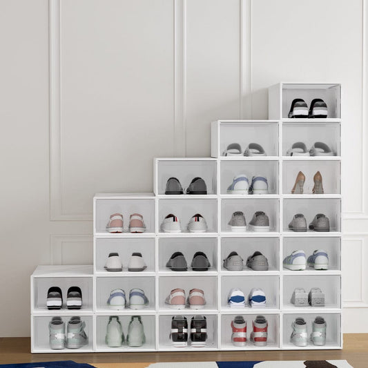 Artiss Home & Garden > Storage > Storage Boxes Artiss Shoe Box Rack DIY Set of 24 Stackable White Abel