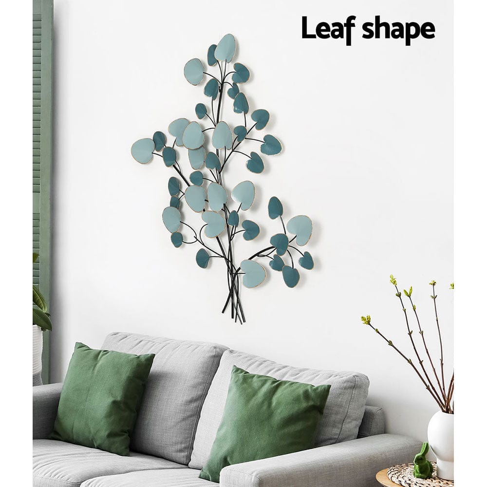 Artiss Home & Garden > Wall Art > 3D Wall Art Artiss Metal Wall Art Hanging Sculpture Home Decor Leaf Tree of Life Blue