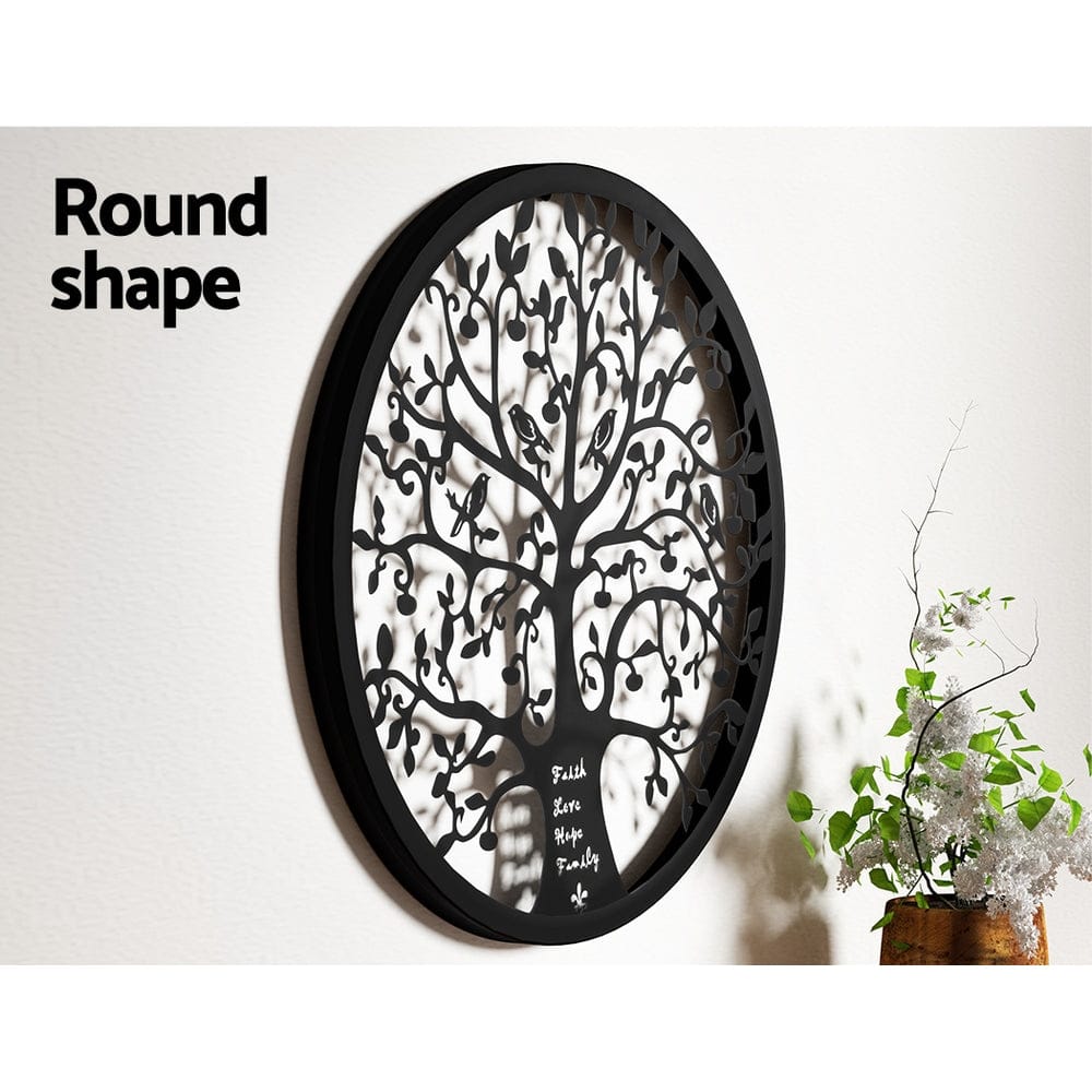 Artiss Home & Garden > Wall Art > 3D Wall Art Artiss Metal Wall Art Hanging Sculpture Home Decor Leaf Tree of Life Round Frame