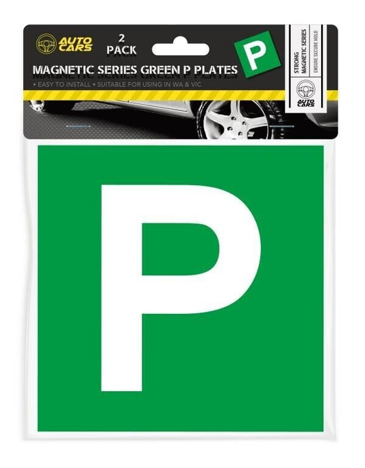 Auto Cars 2PK Magnetic Green Probationary Ps P Plates Plate Pair Car License VIC WA