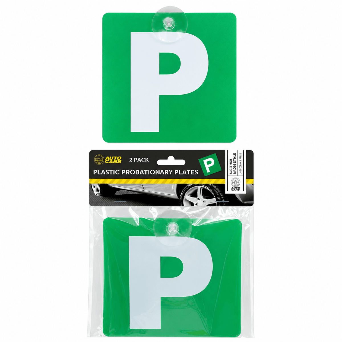 Auto Cars P Plate Sticker 2 Pack Plastic Probationary Green Ps P Plates Pair Secure Hold Suction Cups Hook