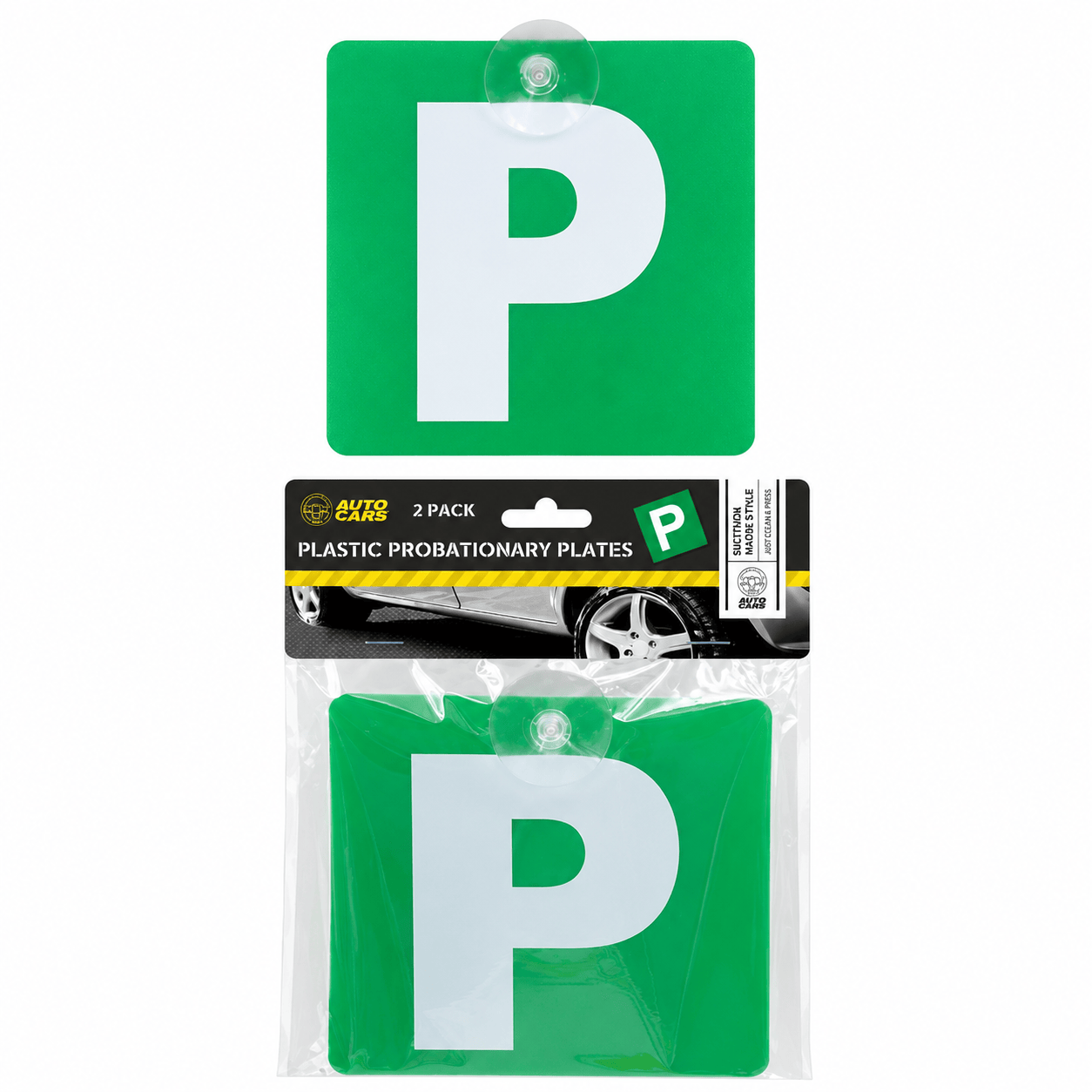 Auto Cars P Plate Sticker 2 Pack Plastic Probationary Green Ps P Plates Pair Secure Hold Suction Cups Hook