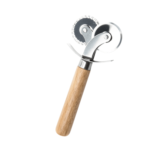 Bakester Kitchen Utensils Dual Pastry Cutting Wheel Plain Crimped Cutter Pastry Cutting Wooden Grip Fluted