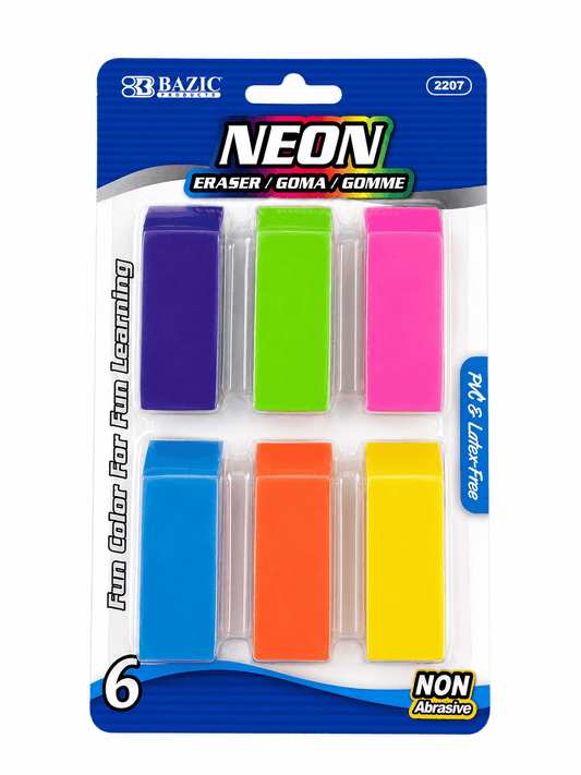 Bazic Products Erasers 6pcs Rubber Eraser Pencil Eraser for Kids School Stationary Tool New Colorful