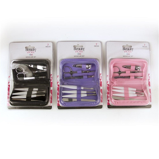 Beauty Worx Manicure Set 7PCS Manicure Pedicure Set Stainless Nail Clippers Kit Cuticle Grooming Case