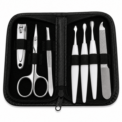 Beauty Worx Manicure Set Black 7PCS Manicure Pedicure Set Stainless Nail Clippers Kit Cuticle Grooming Case