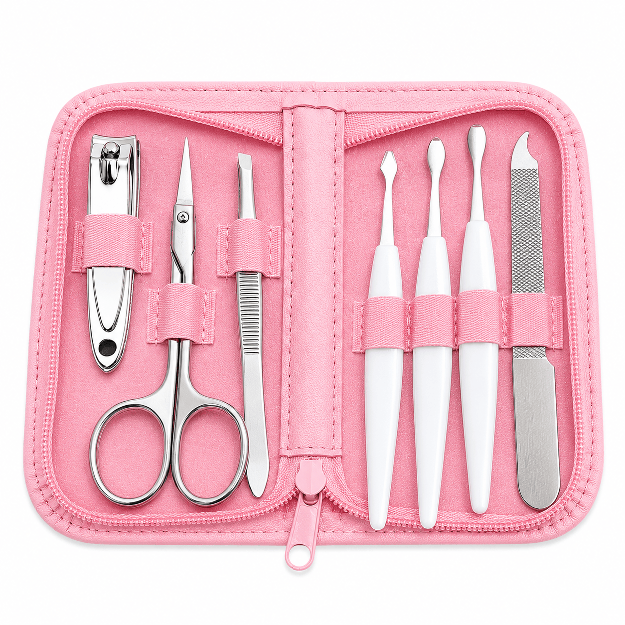 Beauty Worx Manicure Set Pink 7PCS Manicure Pedicure Set Stainless Nail Clippers Kit Cuticle Grooming Case