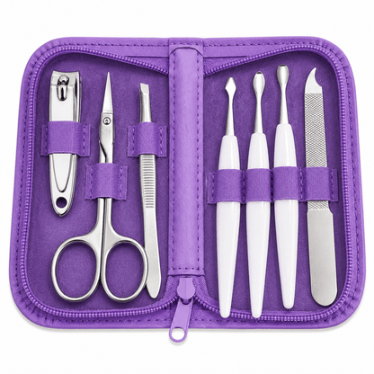 Beauty Worx Manicure Set Purple 7PCS Manicure Pedicure Set Stainless Nail Clippers Kit Cuticle Grooming Case