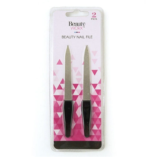 Beauty Worx Nail File 2 Pack 5" Dual Sided Stainless Steel Metal Nail Art File Manicure Pedicure Tool