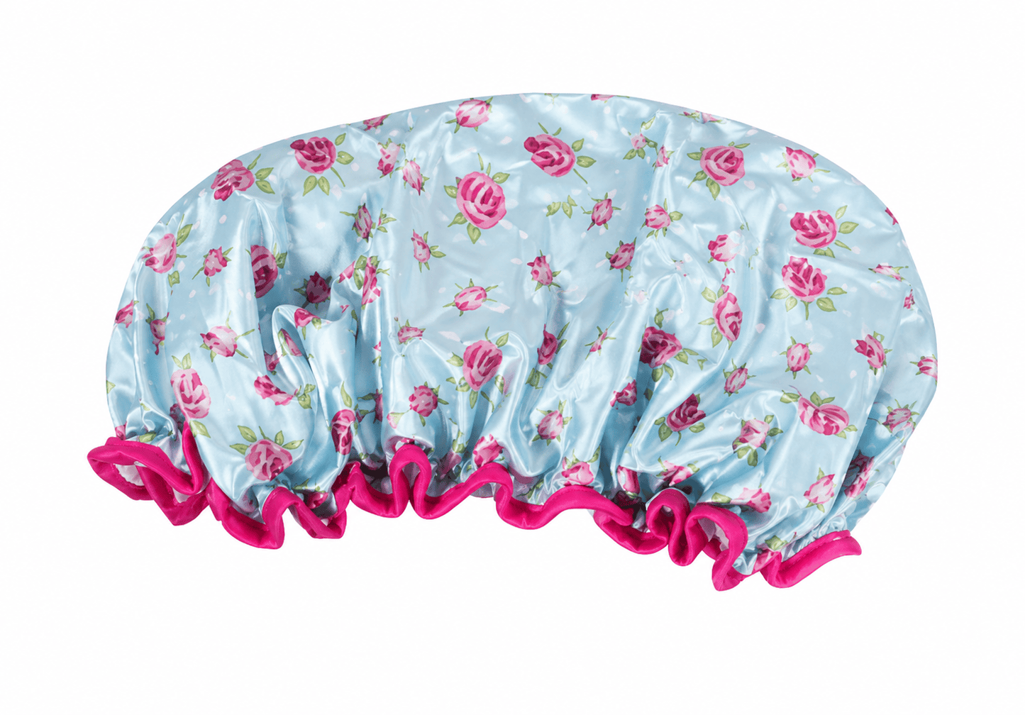 Body essential Blue Deluxe Shower Cap Bath Hat Hair Care Woman Waterproof Double Layer Reusable