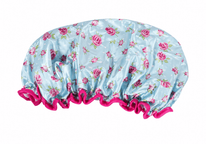 Body essential Blue Deluxe Shower Cap Bath Hat Hair Care Woman Waterproof Double Layer Reusable