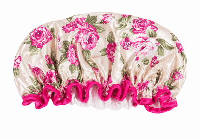 Body essential Pink Deluxe Shower Cap Bath Hat Hair Care Woman Waterproof Double Layer Reusable