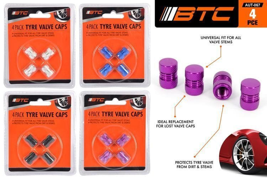 BTC 4 Universal Aluminum Valve Caps For All Type Tyre Car Truck Motorcycle Bicycle